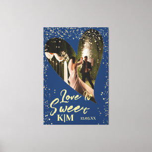 ネイビパーソナライズされたーブルー金ゴールド愛は甘い結婚 キャンバスプリント