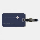 ネイビパーソナライズされたーブルー飛行機旅行 ラゲッジタグ (裏面横)