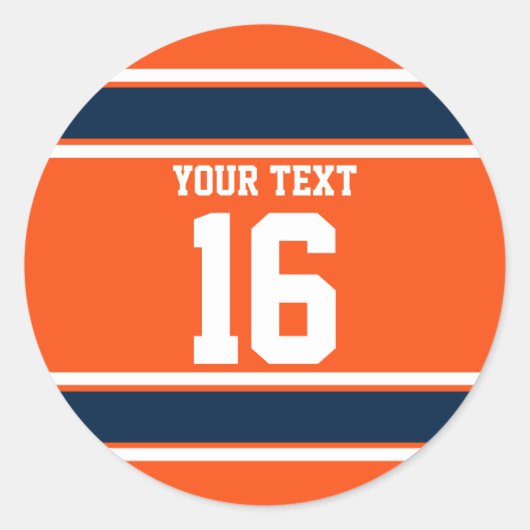 ネイビパーソナライズされたーブルー&オレンジスポーツストライプズ ラウンドシール (正面)