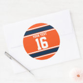 ネイビパーソナライズされたーブルー&オレンジスポーツストライプズ ラウンドシール (封筒)