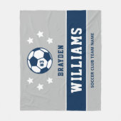ネイビパーソナライズされたーブルー・グレーサッカー選手の名前 フリースブランケット (正面)