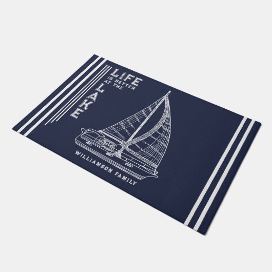 ネイビパーソナライズされたーブルー・ライフは湖で良い ドアマット (アングル)