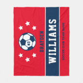ネイビパーソナライズされたーブルー・レッドサッカー選手の名前 フリースブランケット (正面)
