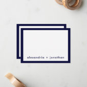 ネイビパーソナライズされたーミニマルブ・ブ結婚ルーさん ノートカード (正面/裏面インサイチュ)