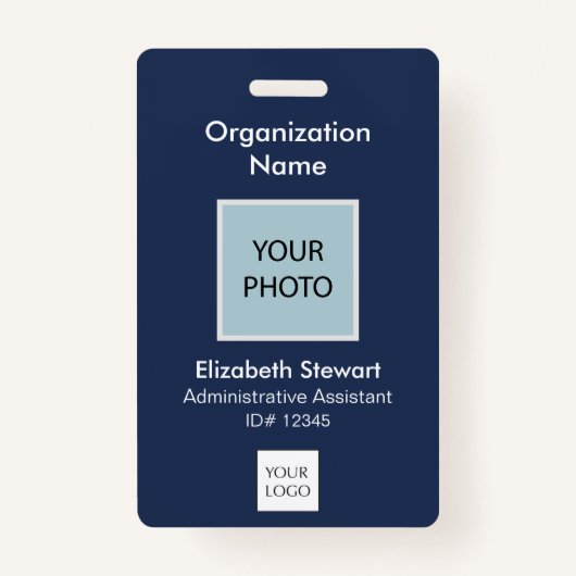 ネイビパーソナライズされたー従業員の写真IDとロゴバッジ バッジ (正面)