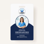 ネイビパーソナライズされたー従業員の写真IDバッジ バッジ (正面)