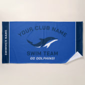 ネイビパーソナライズされたー王室のスイムチーム泳ぐ人名 ビーチタオル (正面)