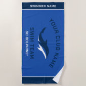 ネイビパーソナライズされたー王室のスイムチーム泳ぐ人名 ビーチタオル (正面)