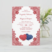 ネイビパーソナライズされたー素朴ブルーレッドフローラ結婚ズ 招待状 (スタンド正面)