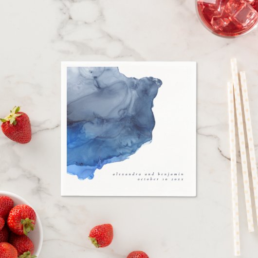 ネイビパーソナライズされたー結婚・インディゴ・抽象芸術モダン スタンダードカクテルナプキン (インサイチュ)