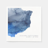 ネイビパーソナライズされたー結婚・インディゴ・抽象芸術モダン スタンダードカクテルナプキン (正面)
