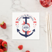 ネイビパーソナライズされたー航海のコーラル結婚ズいかり スタンダードカクテルナプキン (インサイチュ)