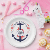 ネイビパーソナライズされたー航海のコーラル結婚ズいかり ペーパープレート (パーティー)