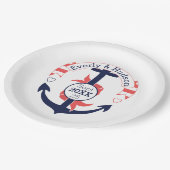 ネイビパーソナライズされたー航海のコーラル結婚ズいかり ペーパープレート (アングル)