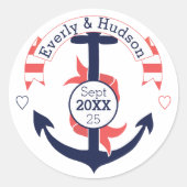 ネイビパーソナライズされたー航海のコーラル結婚ズいかり ラウンドシール (正面)