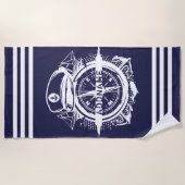ネイビパーソナライズされたー航海のビーチタオル ビーチタオル (正面)