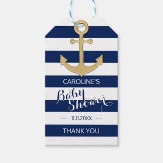 ネイビパーソナライズされたー航海のブルーいかりベビーシャワー ギフトタグ