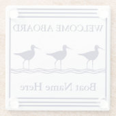 ネイビパーソナライズされたー航海の・ブルーSEABIRDSボート名 ガラスコースター (裏面)