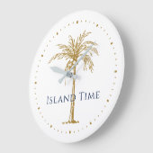 ネイビパーソナライズされたー金ゴールド芸術的パームツリートロピカル ラージ壁時計 (傾斜)