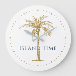 ネイビパーソナライズされたー金ゴールド芸術的パームツリートロピカル ラージ壁時計