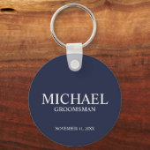 ネイビパーソナライズされたー・グロムスマンの名前とモノグラム キーホルダー (正面)