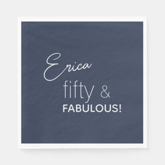 ネイビパーソナライズされたー&シルバーFifiture & FABULOUS スタンダードランチョンナプキン (正面)
