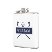 ネイビパーソナライズされたー・ブルー・クラブとボールの名前 フラスク (左)