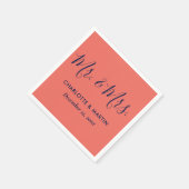 ネイビパーソナライズされたー・ブルー・コーラル夫妻結婚 スタンダードカクテルナプキン (角)