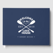 ネイビパーソナライズされたー&ホワイトレイクハウス ゲストブック (正面)