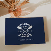 ネイビパーソナライズされたー&ホワイトレイクハウス ゲストブック