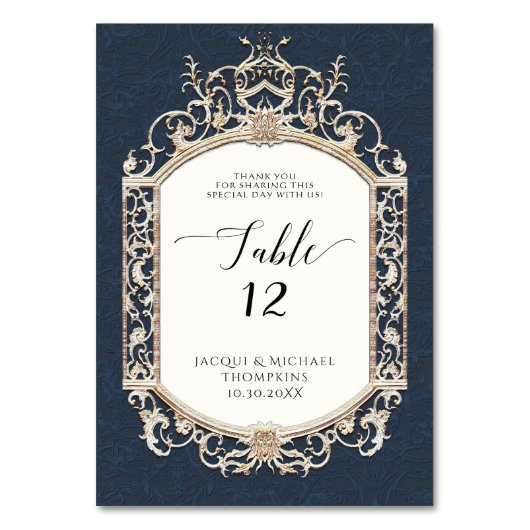 ネイビビクトリアンエレガントーフォーマルブルー金ゴールド披露宴 テーブルナンバー (裏面)