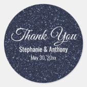 ネイビフェイクーブルーグリッター結婚ズサンキュー ラウンドシール (正面)