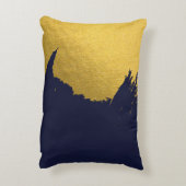 ネイビフェイクーブルー背景の金ゴールドブラシストローク アクセントクッション (裏面(縦))