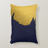 ネイビフェイクーブルー背景の金ゴールドブラシストローク アクセントクッション (正面(垂直))