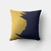 ネイビフェイクーブルー背景の金ゴールドブラシストローク クッション (裏面)