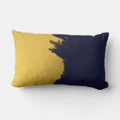 ネイビフェイクーブルー背景の金ゴールドブラシストローク ランバークッション (裏面)