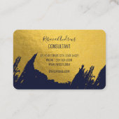 ネイビフェイクーブルー背景の金ゴールドブラシストローク 名刺 (裏面)