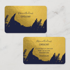 ネイビフェイクーブルー背景の金ゴールドブラシストローク 名刺