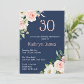 ネイビフェミニンー&ピーチフローラ誕生日 招待状 (スタンド正面)