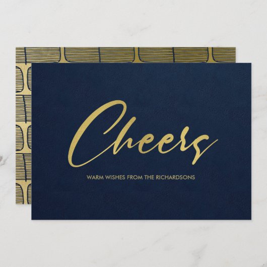 ネイビフォーマルーフェイク金ゴールドミニマル書道応援 シーズンカード (正面/裏面)