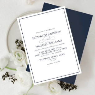 ネイビフォーマルーブルークラシックのスクリプ結婚ト 招待状