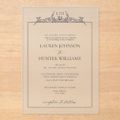 ネイビフォーマルーブルーフローラ縁どモノグラム結婚ズ アクリル招待状 (正面)