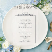 ネイビフォーマルーブルーフローラ縁どモノグラム結婚ズ アクリル招待状