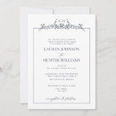 ネイビフォーマルーブルーフローラ縁どモノグラム結婚ズ 招待状 (正面)