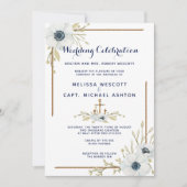 ネイビフォーマルー航海の・ホワイト・アネモネ結婚ズ 招待状 (正面)