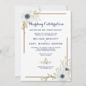 ネイビフォーマルー航海の・ホワイト・アネモネ結婚ズ 招待状 (正面)