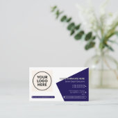 ネイビフォーマルーQRコードプロフェッショナル企業のモダン 名刺 (スタンド正面)