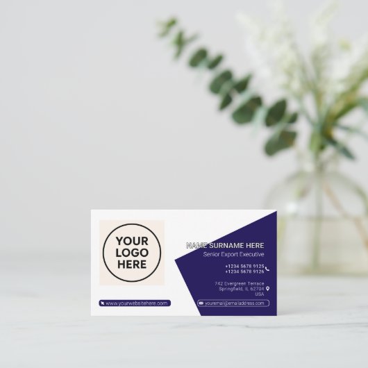 ネイビフォーマルーQRコードプロフェッショナル企業のモダン 名刺 (スタンド正面)