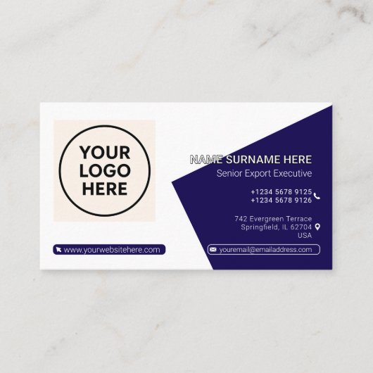 ネイビフォーマルーQRコードプロフェッショナル企業のモダン 名刺 (正面)