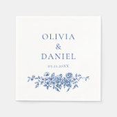 ネイビフランスのービクトリアンブルー結婚の華美フローラ スタンダードカクテルナプキン (正面)